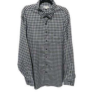Peter Millar Mens Shirt 2XL Navy Blue White  Check Button Down Long Sleeve